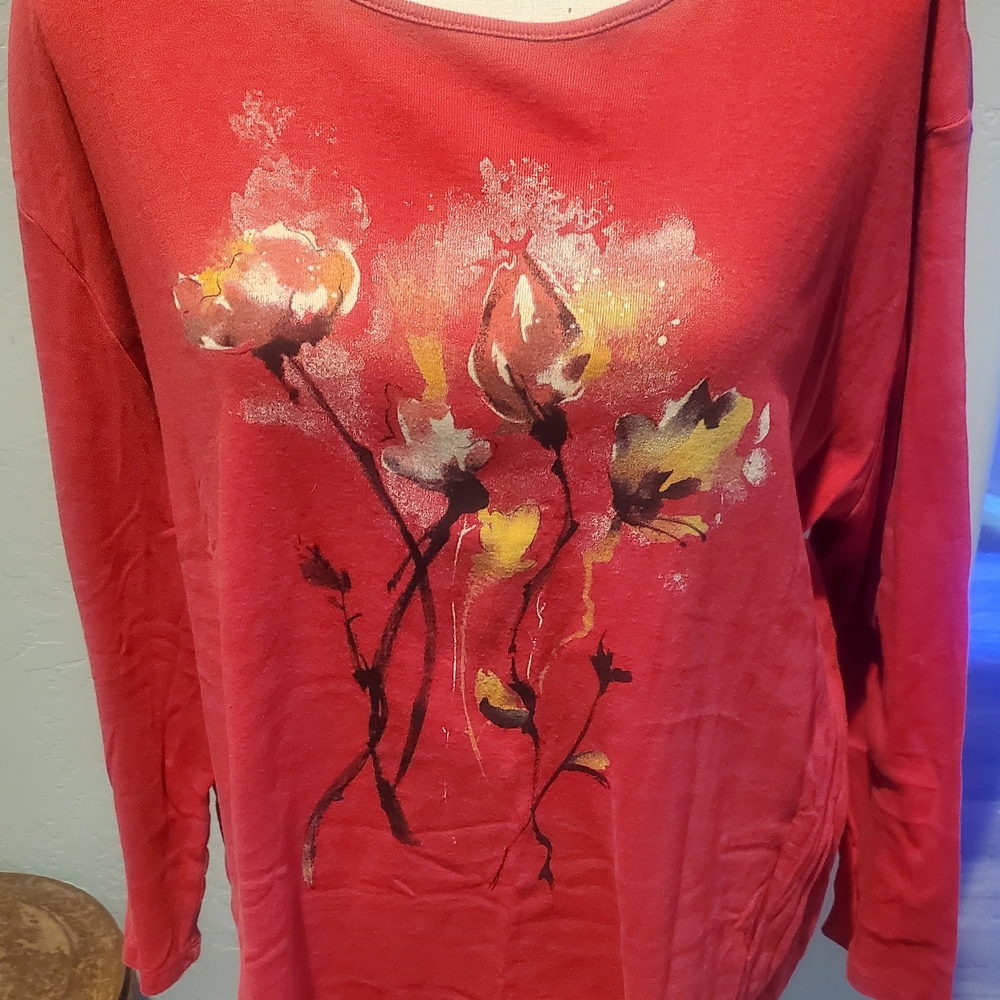 Jess & Jane Floral Red Women's Top #304